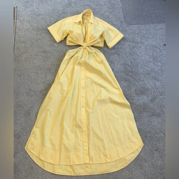 A.L.C. GEORGIA KNOTTED POPLIN SHIRT DRESS (Color: YELLOW, Size: 2) - Picture 5 of 10